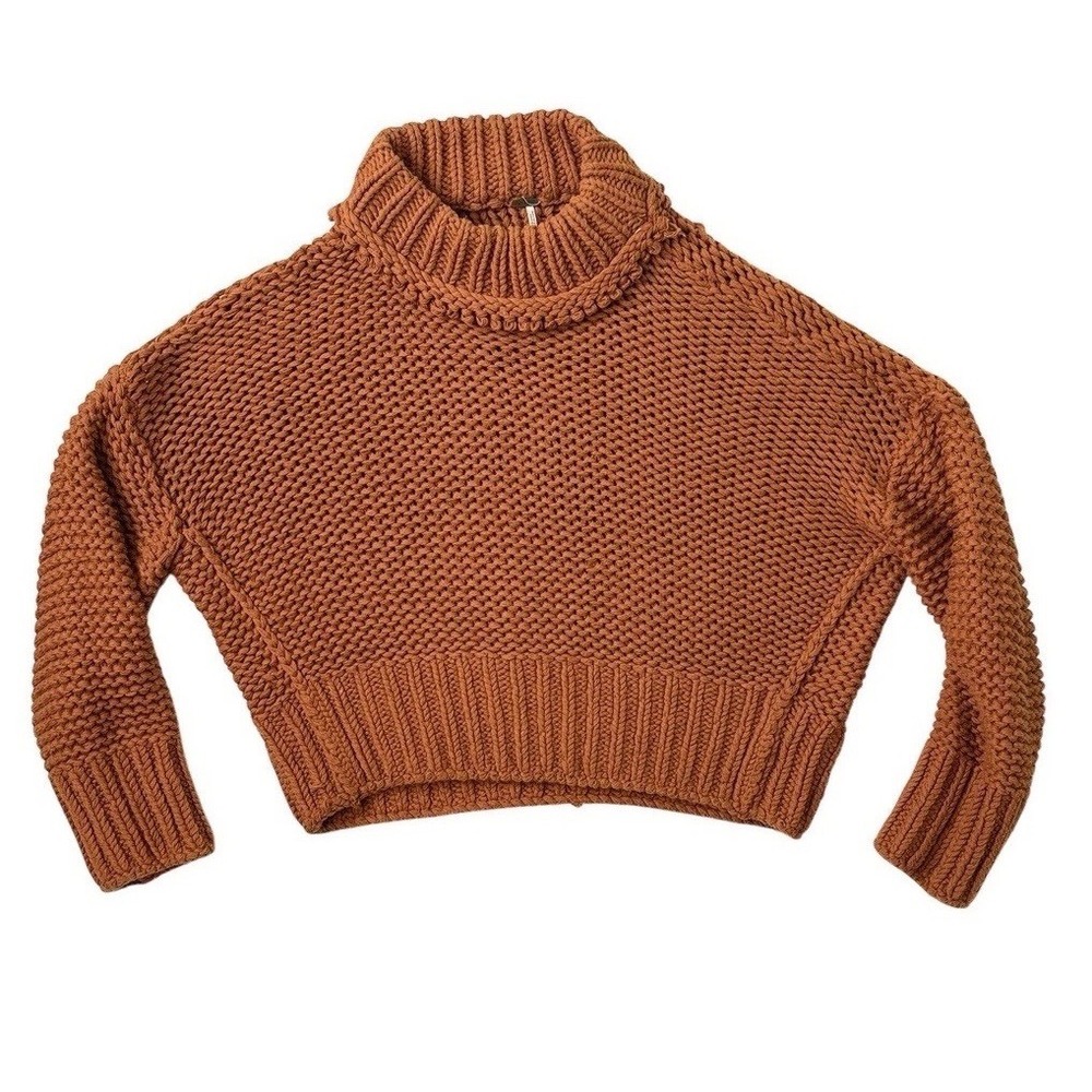 Free People Oversized Thick Chunky Knit Sweater Fall Rust Short Boxy Slouchy M